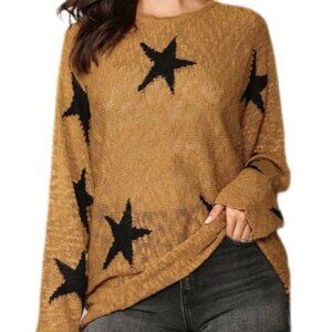 GiGio Gold-Mustard Black Star Print Oversized Dolman Sweater Small NWT